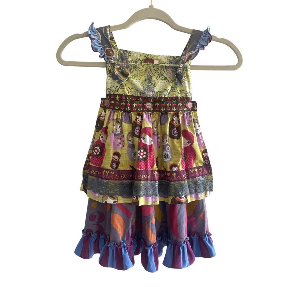 Matilda Jane Apron Knot Delaney Dress Girl Size 4 Russian Nesting Dolls Summer